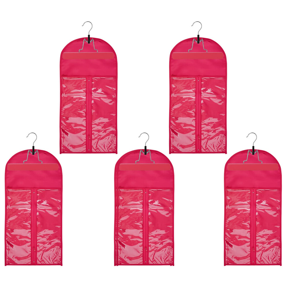 Unisex Red 5 Sets Satin Wig Storage Bag With Wooden Hanger, Dustproof Organizer For Hair Extensions, Rose