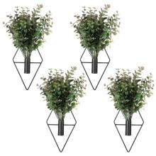 Wall Hanging Planters Set of 4 with Artificial Eucalyptus, Modern Geometric Black Indoor Decor