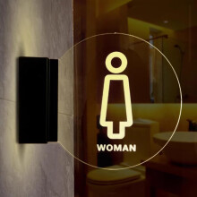 LED Bathroom Sign Round Acrylic Lighted Restroom Wall Decor for Bar Club Hotel 8 Inch