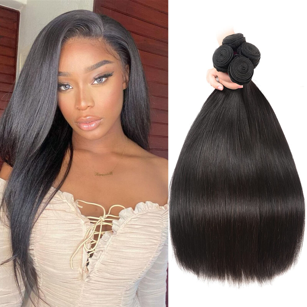 Unisex Brazilian Straight Hair Bundles 12A Unprocessed Virgin Human Hair Weave 3Pcs Set Natural Silky Texture