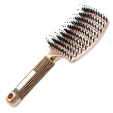 Boar Bristle Hair Brush Curved Vented for Faster Blow Drying and Scalp Massage Golden for All Hair Types