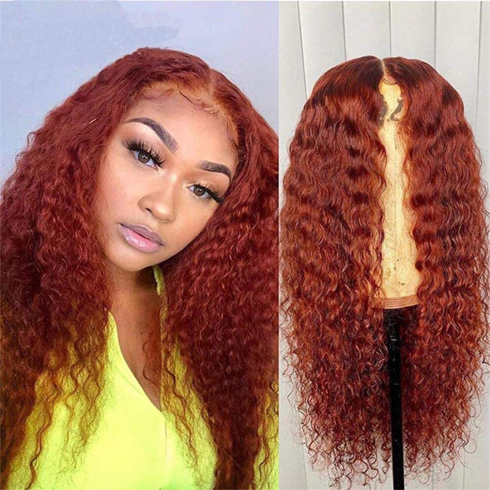 Unisex Orange Ginger Curly Lace Front Wig 14 Inch Virgin Human Hair Pre Plucked Glueless Deep Brazilian Wig