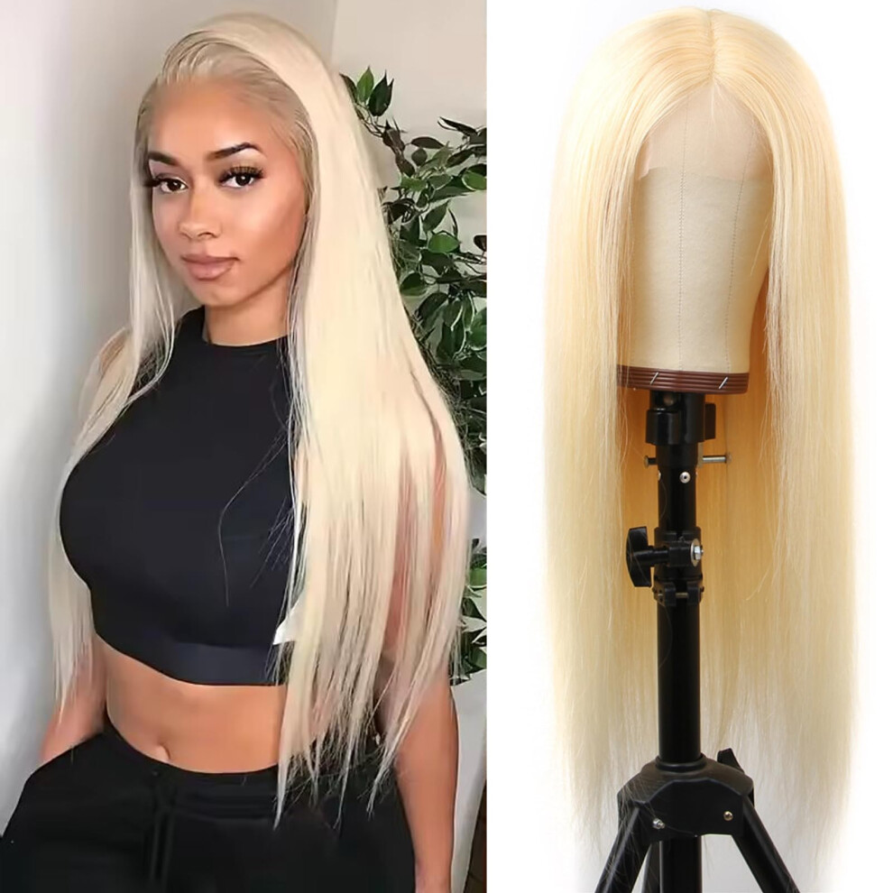 Unisex 613 Blonde Lace Front Wig Human Hair 13X4 Straight Pre Plucked With Baby Hair 180% Density Natural Hairline 22 Inch