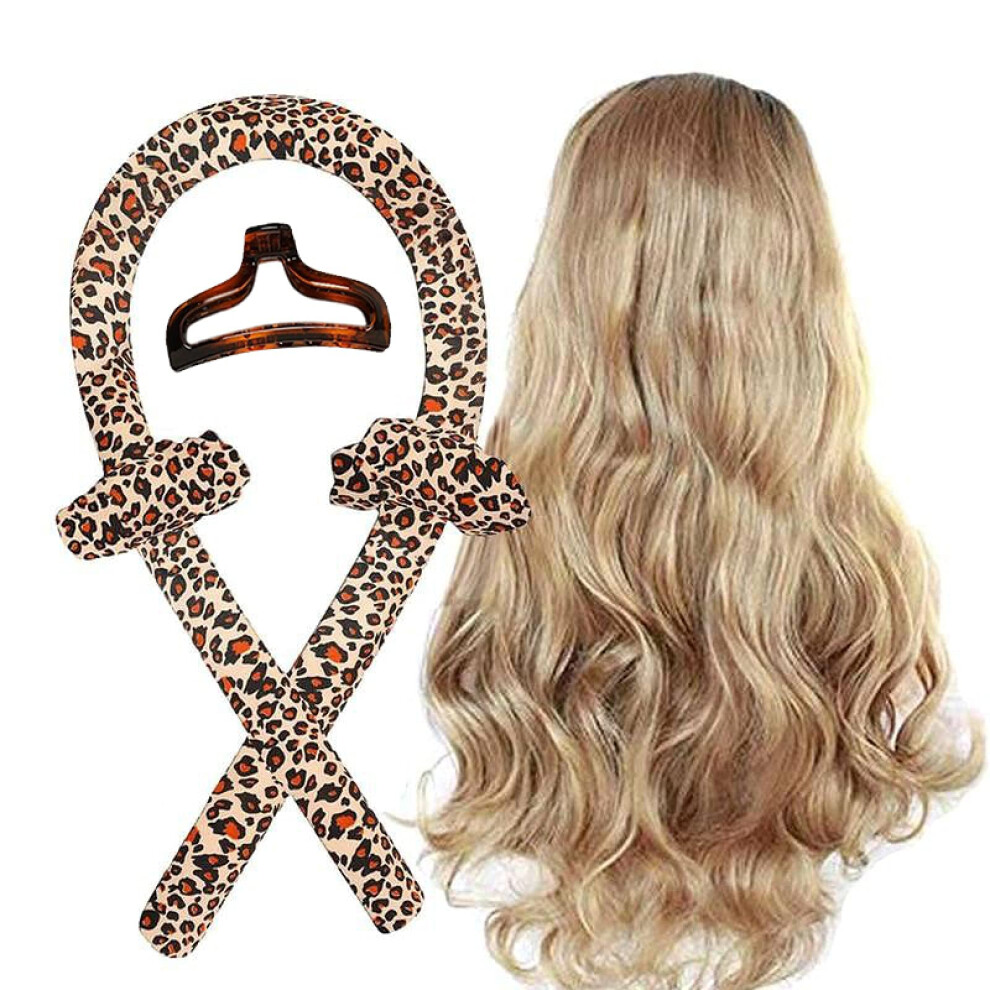 Leopard Print Heatless Curling Headband Set, No Heat Hair Curlers for Overnight Styling and Defined Waves