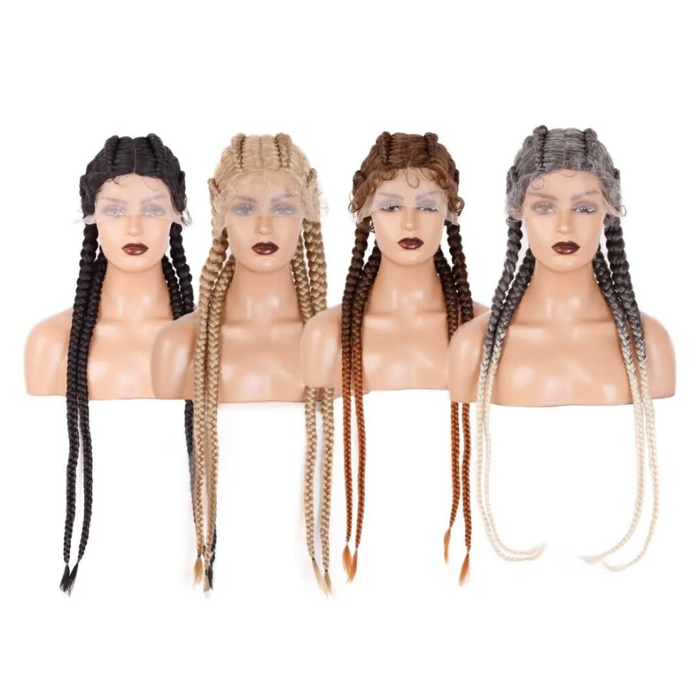 36 Inch Braided Lace Front Wig Ombre Brown with Baby Hair for Black Women Natural Hairline