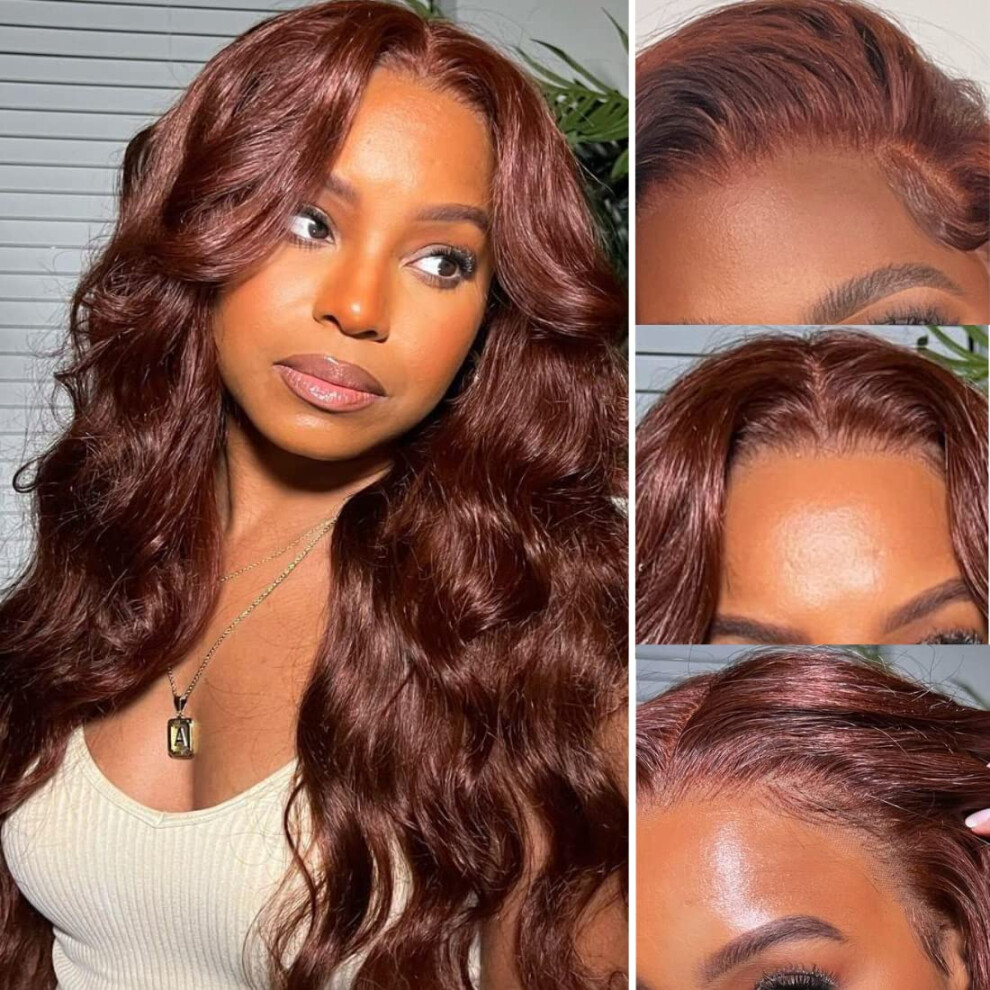 Unisex Brown 13X4 Lace Front Body Wave Human Hair Wig Reddish Brazilian Virgin Hair Pre Plucked Hd Lace