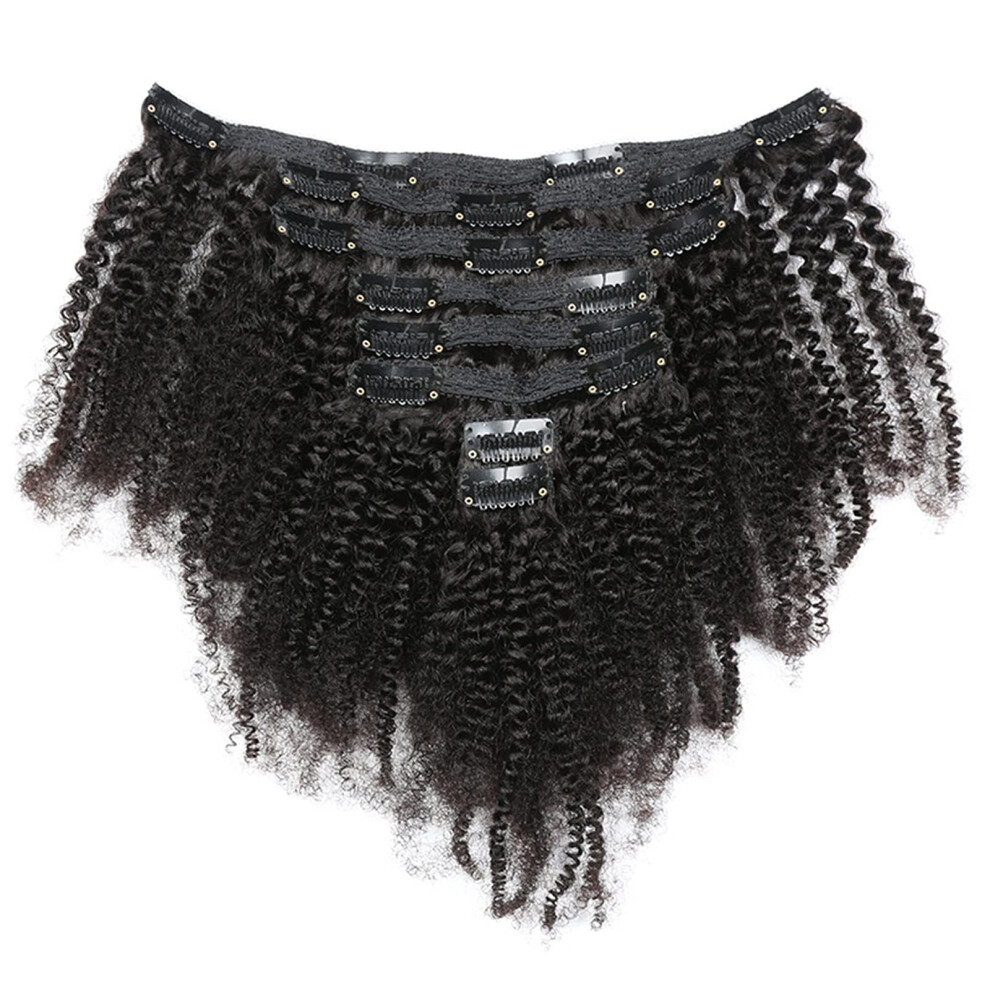 Afro Kinky Curly Clip In Human Hair Extensions 22 Inch 120g 8PCS Natural Black Seamless Look