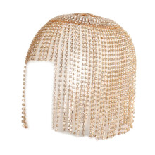 Rhinestone Head Chain Vintage Bridal Headpiece Golden Tassel Flapper Cap for Wedding and Dance