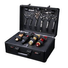 Barber Tool Case with Double Combination Lock, Rigid Protection Travel Organizer for Clippers and Scissors (Gold)