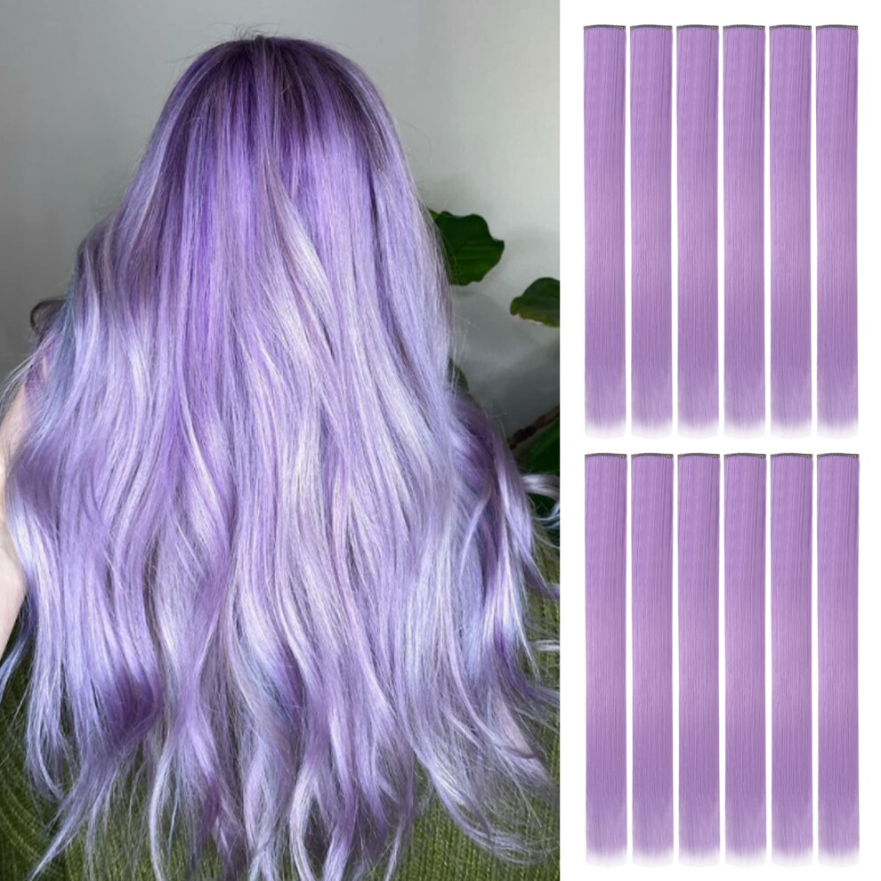 Unisex Purple Light Clip In Hair Extensions 22 Inch Colored Synthetic Hairpieces For Women Girls Party Highlights