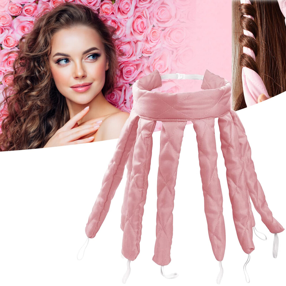 Pink Heatless Hair Curler Headband Satin Antifrizz Octopus Design For Overnight Comfort Curls