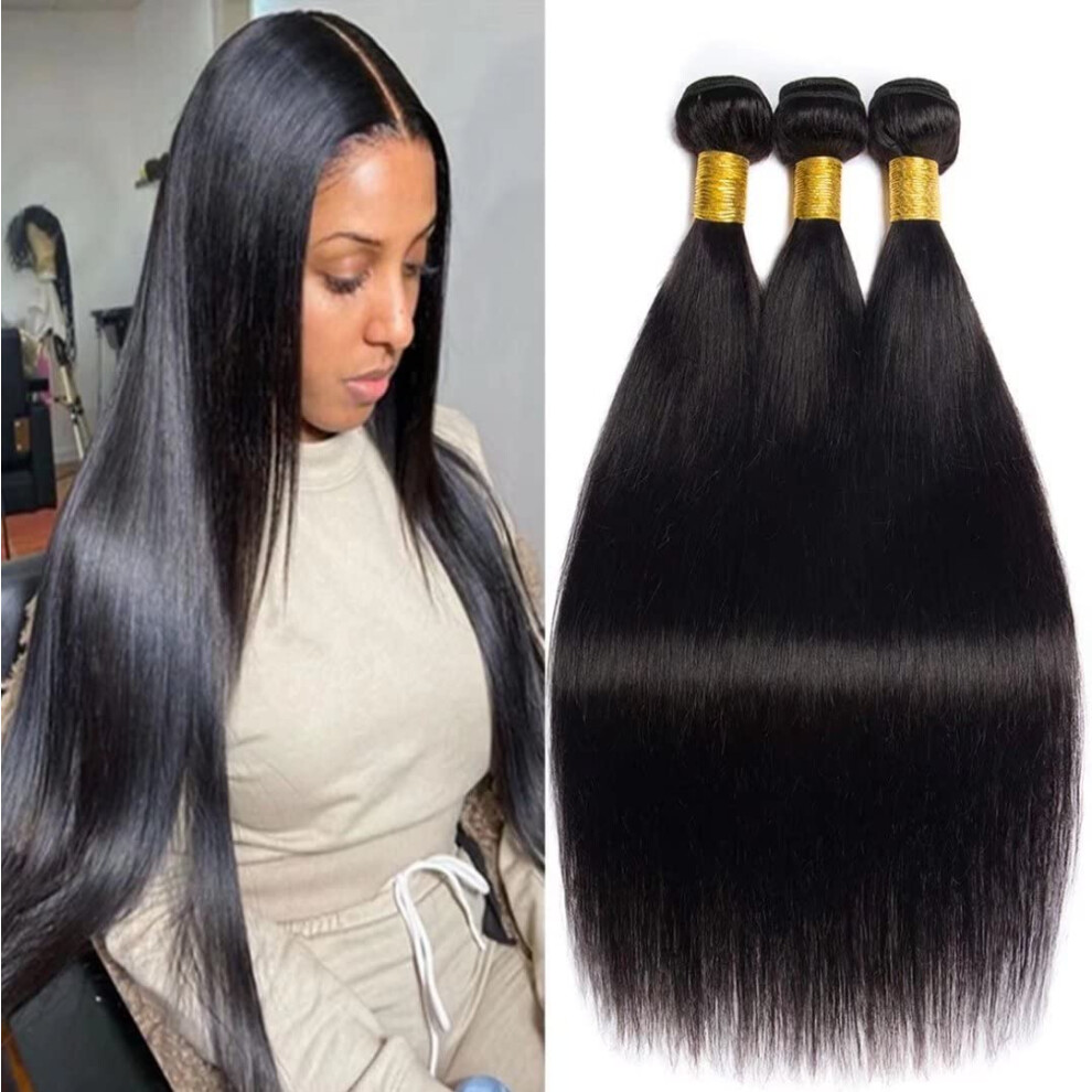 Unisex Black Brazilian Virgin Human Hair Bundles 30 Inch Silky Straight Weave Extensions Natural