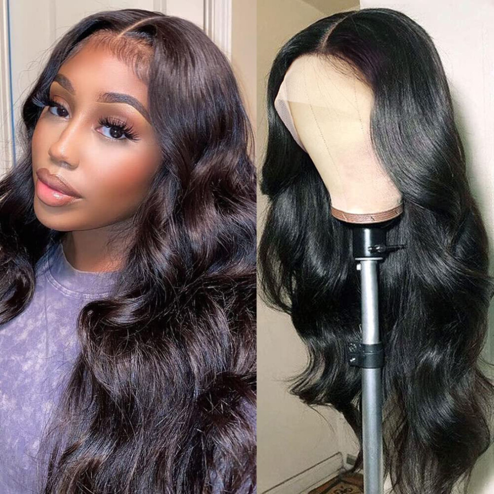 Unisex Black 13X4 Hd Transparent Lace Front Wig Wet And Wavy Glueless Brazilian Virgin Human Hair 22 Inch Pre Plucked For Women