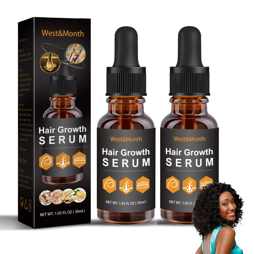 Black 2 Pcs Hair Growth Serum For Women, Anti Hair Loss Treatment For Men And Women, Thicker Hair