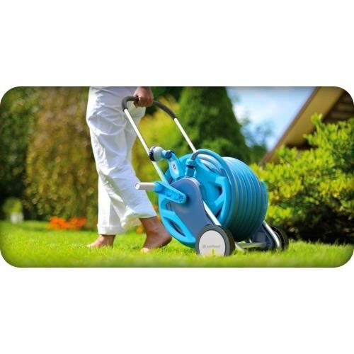 Dévidoir de jardin - Professionnel - 25m - Bleu - Sur roues - Résistant à la rouille 1