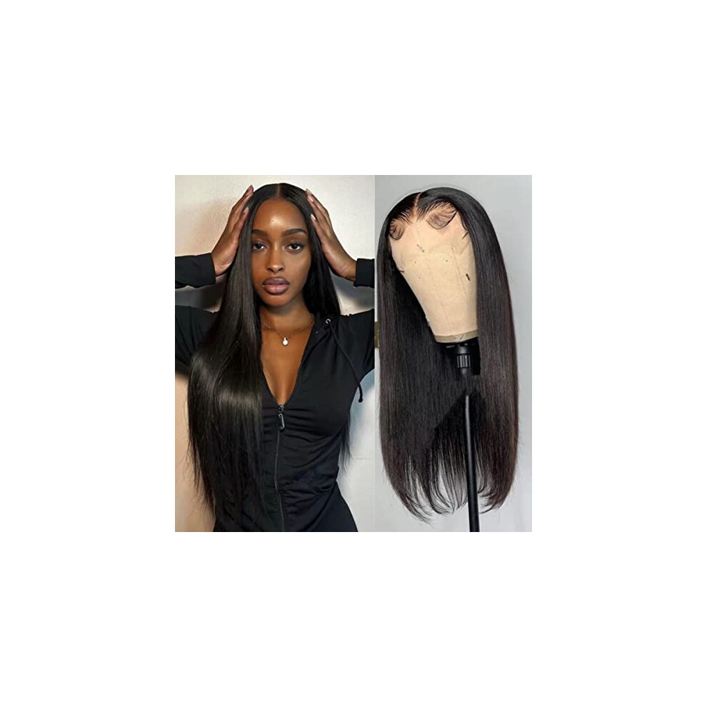 Unisex Straight Synthetic Lace Front Wig For Women Natural Hairline Glueless 13X4 Swiss Lace 24 Inch