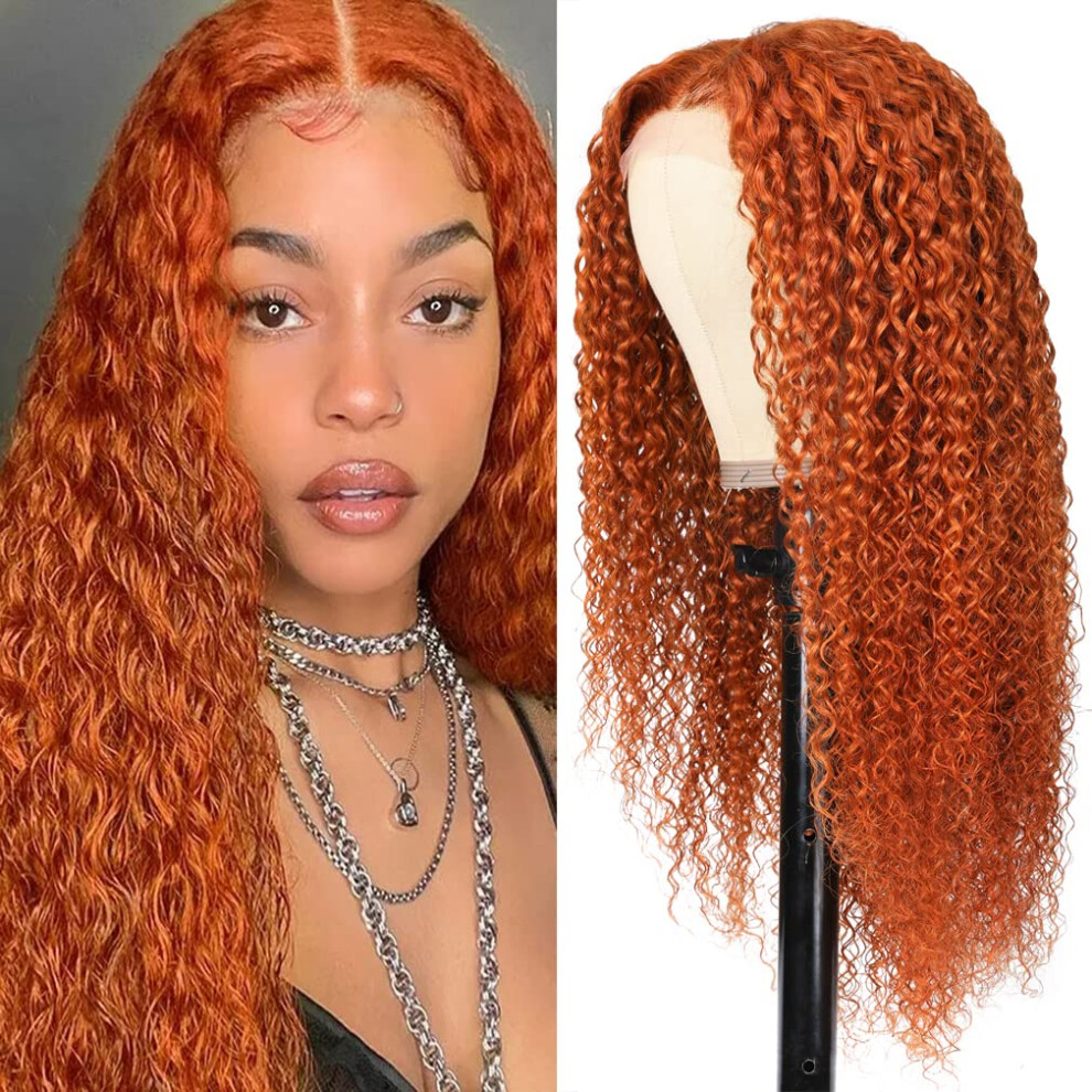 24 Inch Ginger Lace Front Wig Brazilian Curly Human Hair Pre Plucked Hairline 150% Density for Women