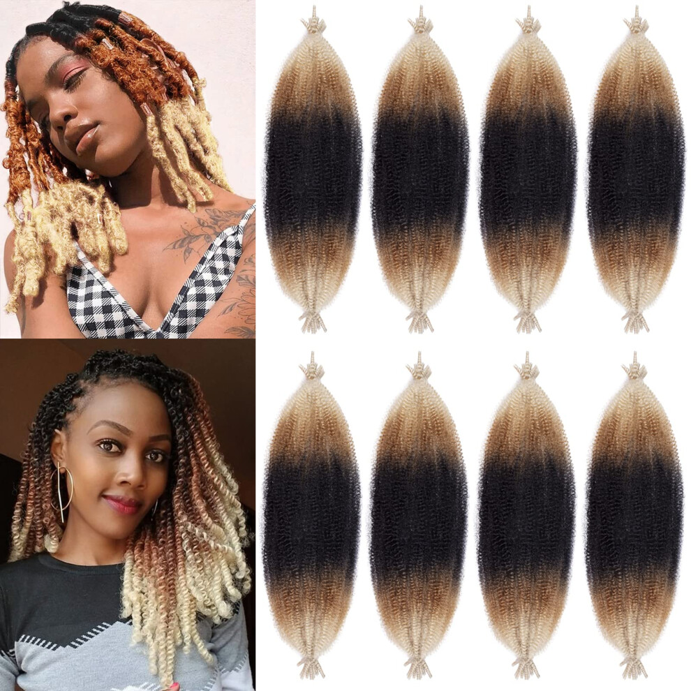 Unisex 16 Inch Spring Twist Hair Extensions, Preseparated Afro Twist Braiding Hair Ombre 1B/27/613 Synthetic For Soft Locs