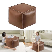 Storage Ottoman Foot Stool with Large Hidden Storage, 16 Inch Brown PU Leather Footrest for Living Room