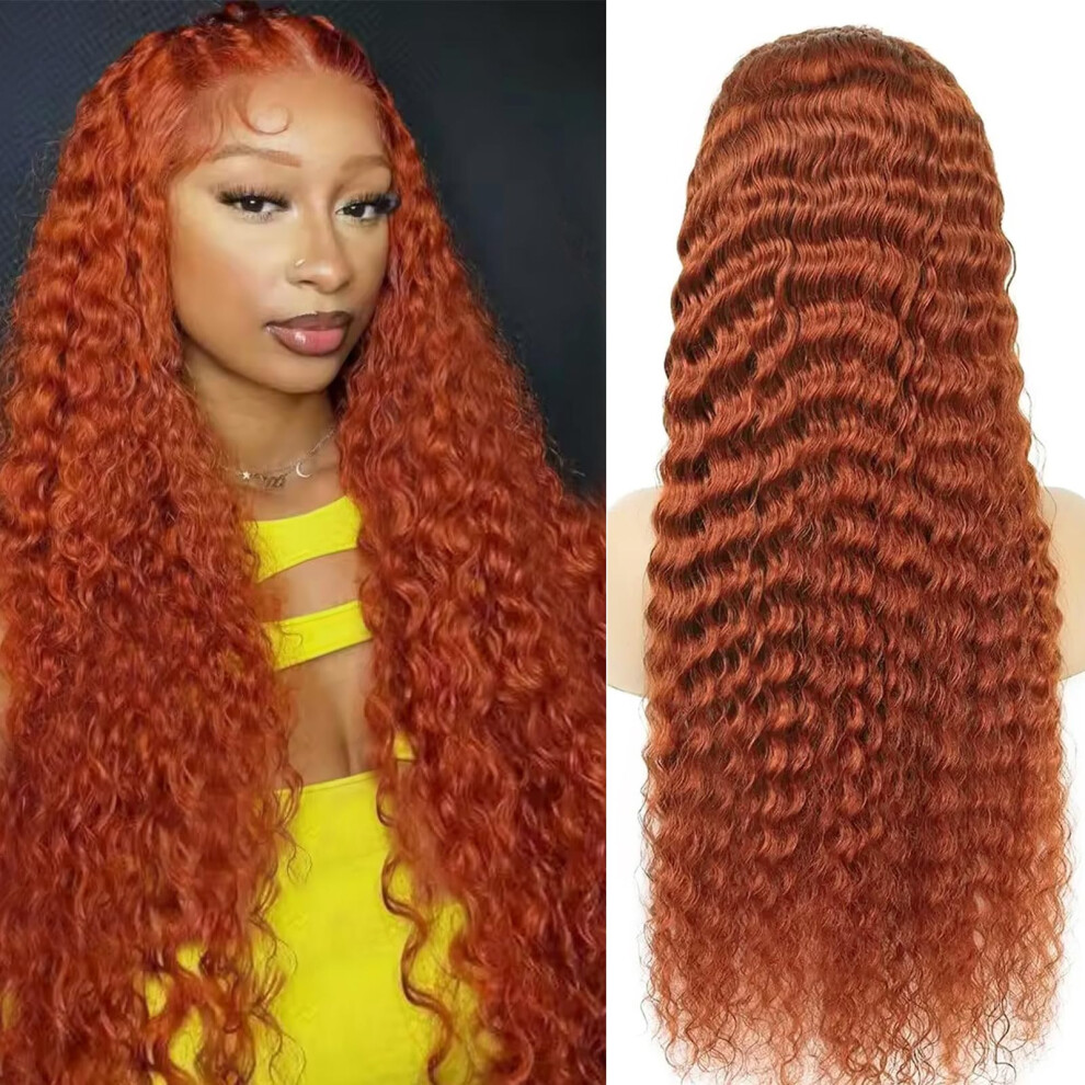 24 Inch Ginger Lace Front Wig Human Hair HD Lace Frontal Pre Plucked Glueless Wet and Wavy 180% Density