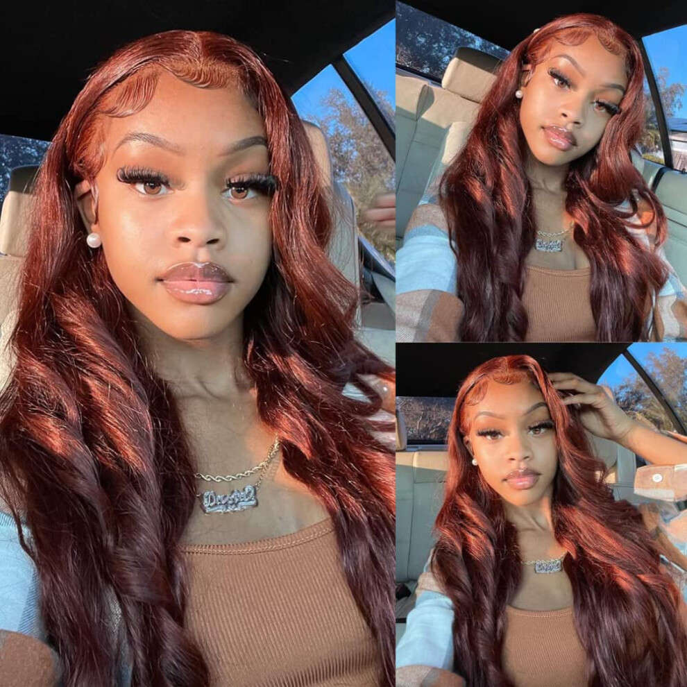 Auburn Brown Body Wave Human Hair Lace Front Wig 24 Inch HD Glueless Pre Plucked for Black Women