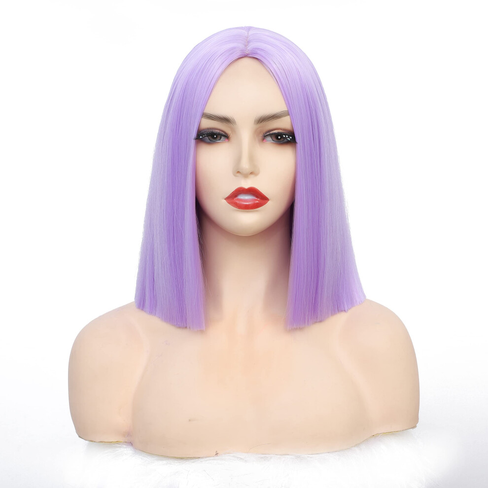 Purple Bob Wig for Women, Vibrant Light Purple Synthetic Hair, Heat Resistant Straight Cosplay Style