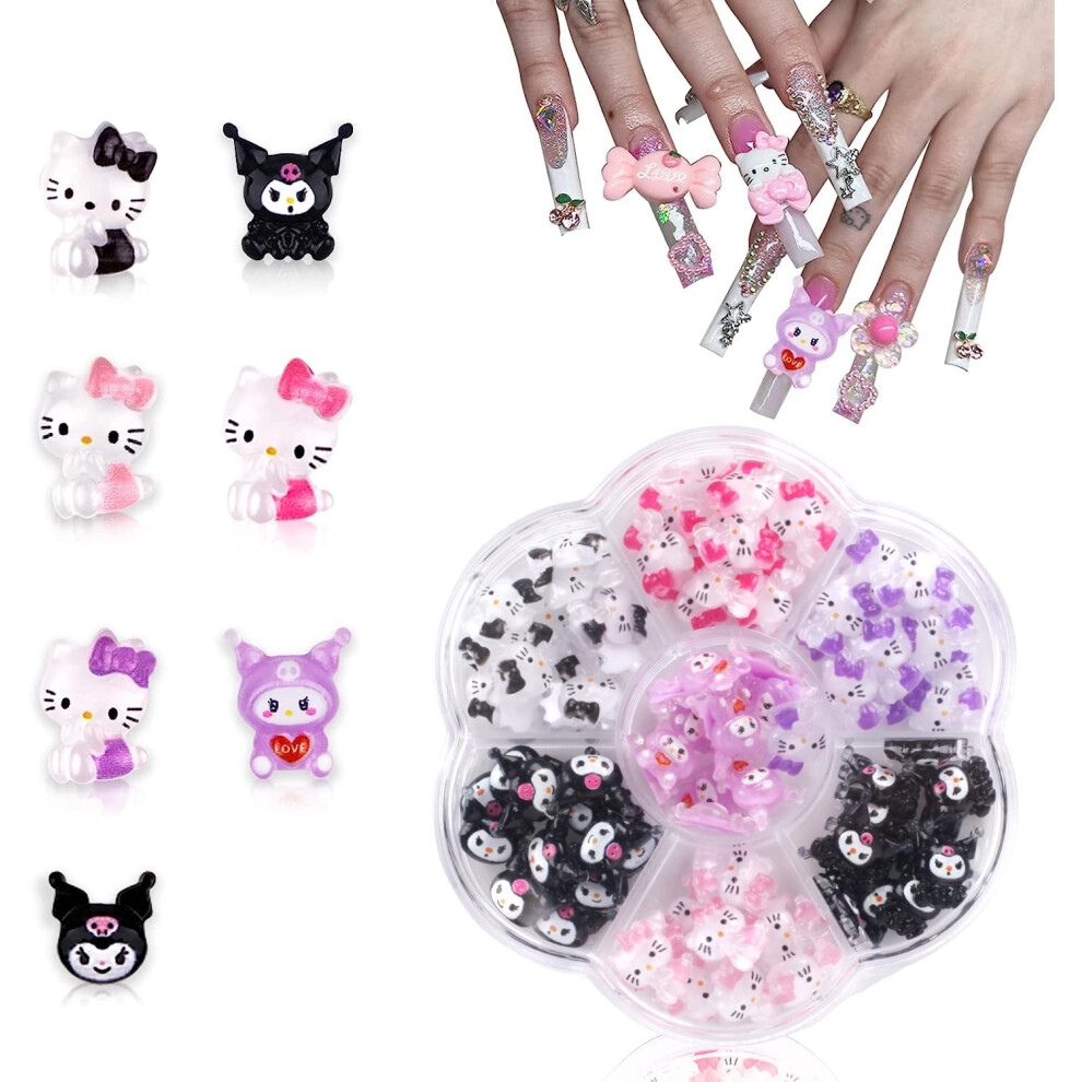 Kawaii Nail Charms Set 70pcs Flatback Resin Decorations Cute Designs for DIY Nail Art and Crafts