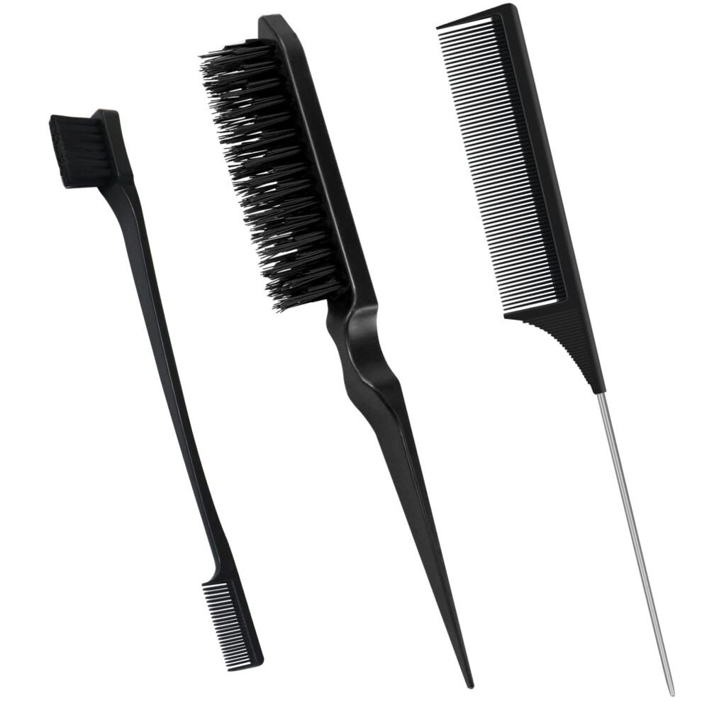 Unisex Edge Control Brush Set With Rat Tail Comb For Precise Edge Styling And Gentle Hairline Care, 3 Pcs