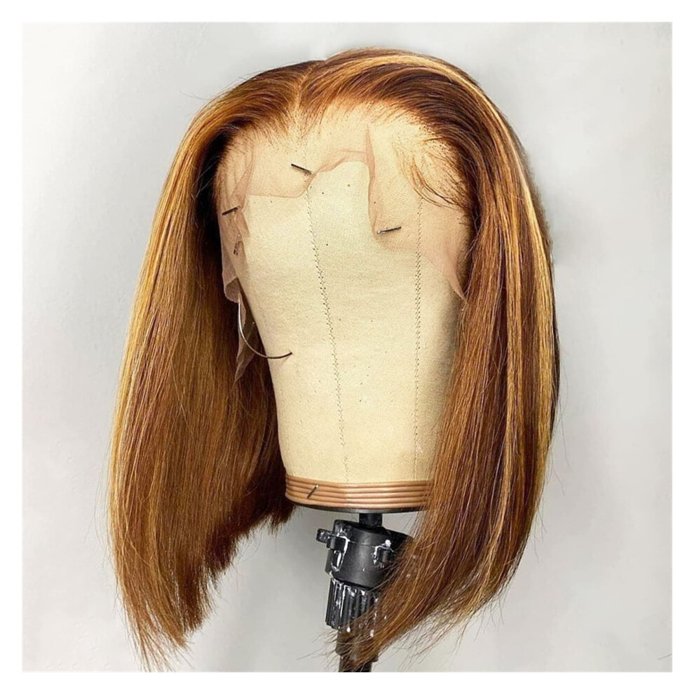 Unisex Ombre Highlight Human Hair Lace Front Bob Wig For Women, Short Straight Glueless Pre Plucked Design