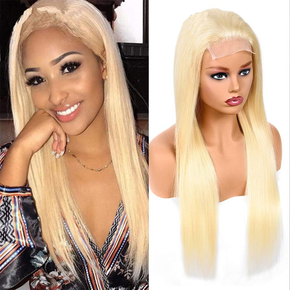 Unisex 613 Blonde 4X4 Lace Closure Human Hair Wig 12 Inch Silky Straight Preplucked Natural Hairline