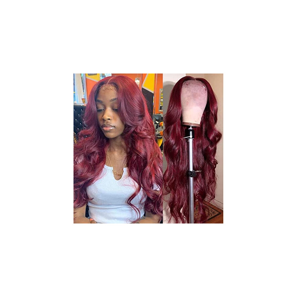 Unisex Red 99J Burgundy Lace Front Wig Human Hair Body Wave 13X4 Pre Plucked Brazilian Virgin Hair 18Inch
