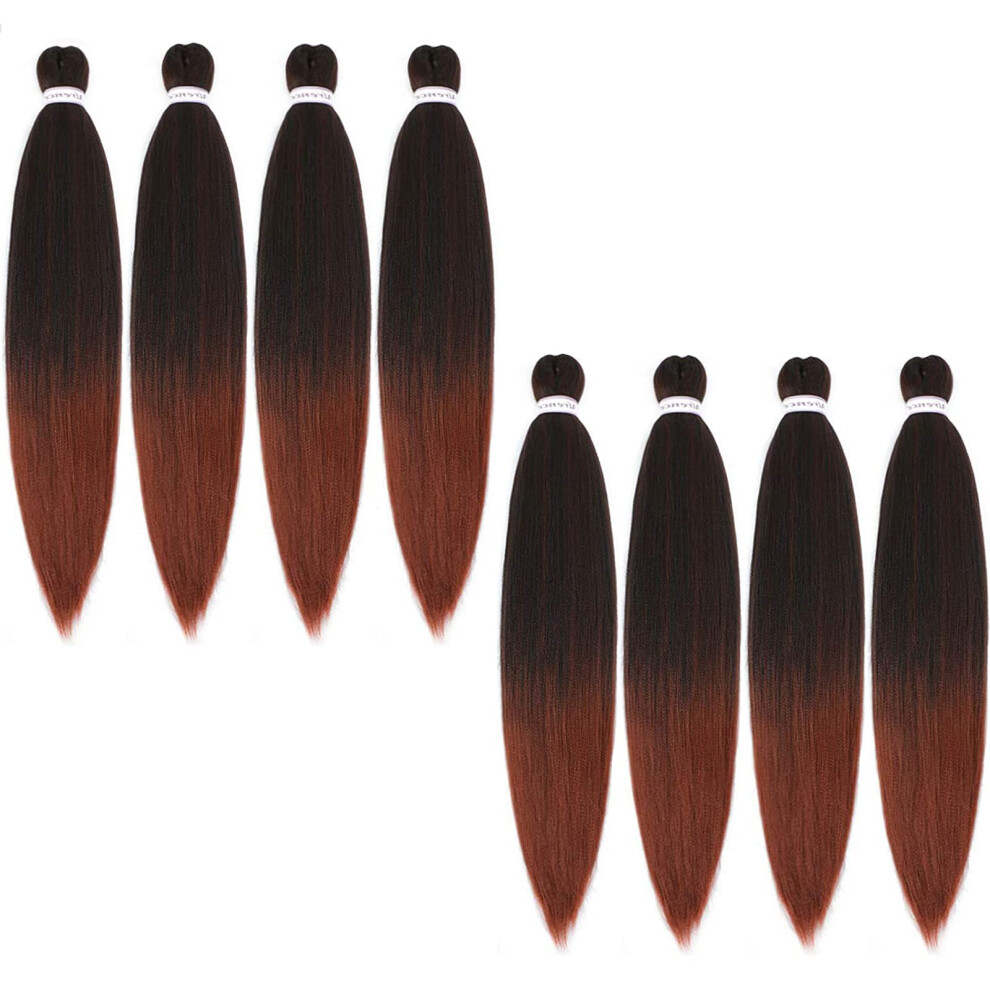 Unisex 26 Inch Pre Stretched Braiding Hair 8 Packs T1b/350 Ombre Synthetic Extensions Natural Yaki Texture Lightweight Tangleâ