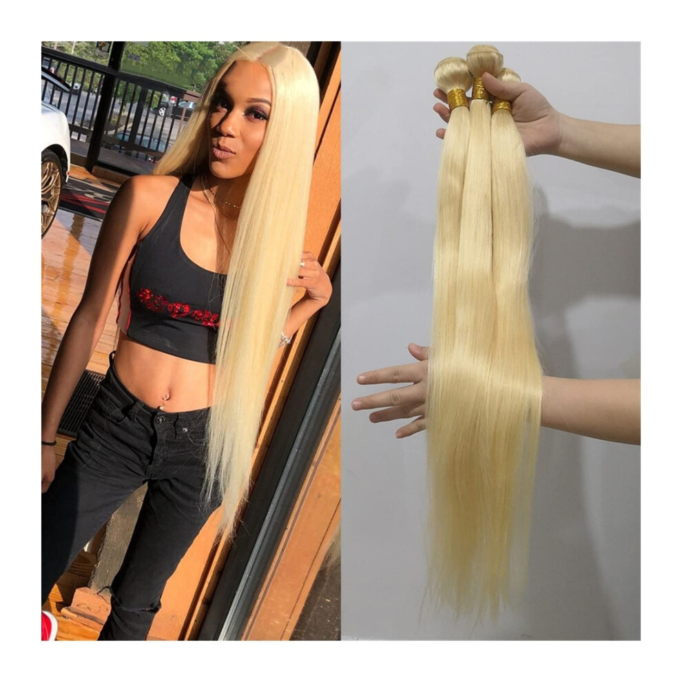 Unisex 613 Blonde Human Hair Bundles 32 Inch Brazilian Straight Virgin Hair Weave Extensions Soft Tangle