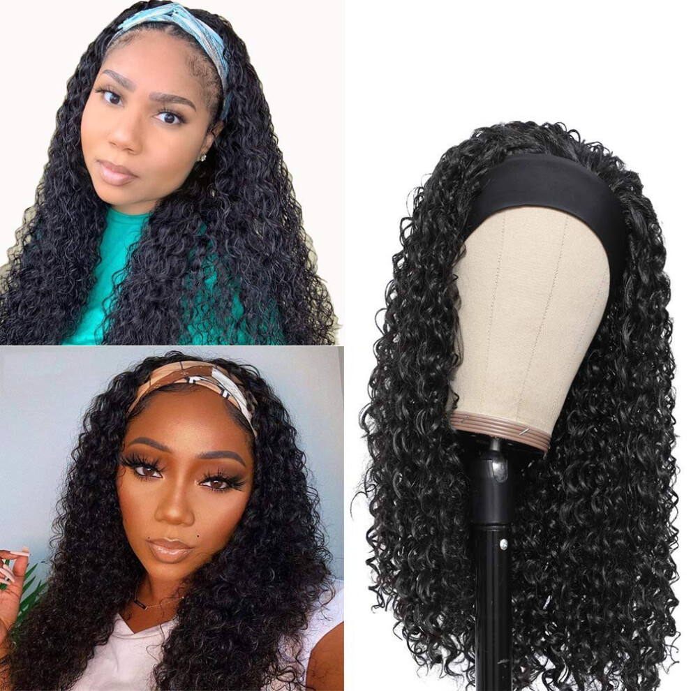 Unisex Unprocessed Virgin Brazilian Human Hair Headband Wig 180 Density Glueless Kinky Straight Yaki Wig For Women Natural Color 1B