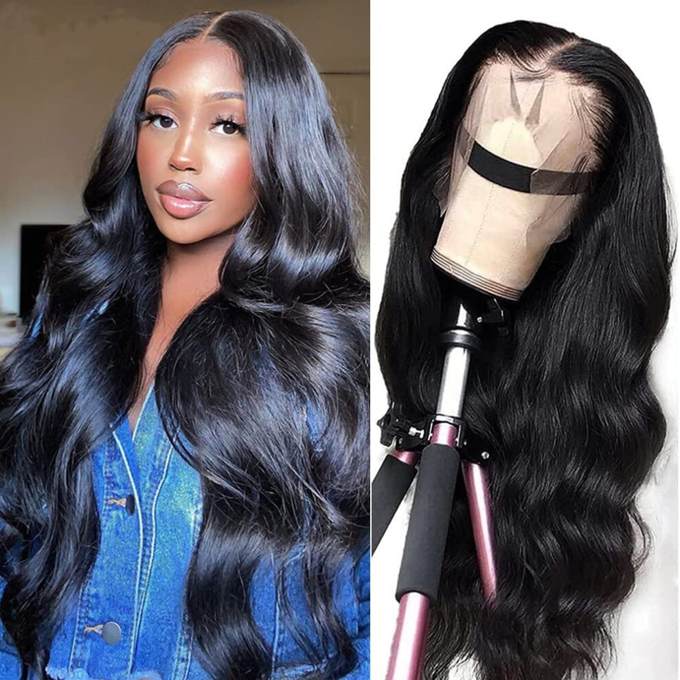 Unisex Black 13X6 Lace Frontal Deep Wave Human Hair Wig 180 Density Brazilian Virgin Wig For Women 20In Natural Color