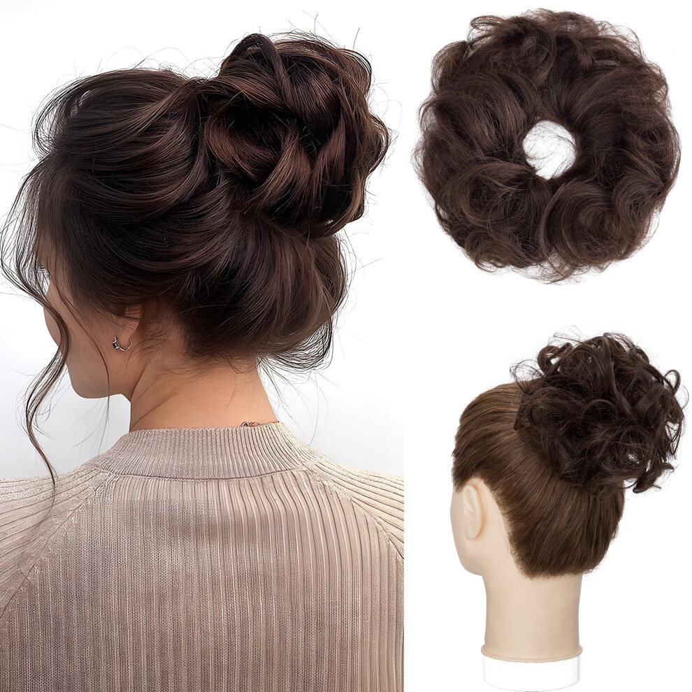Human Hair Bun Messy Bun Hair Piece Natural Dark Brown Wavy Chignon Extension for Women