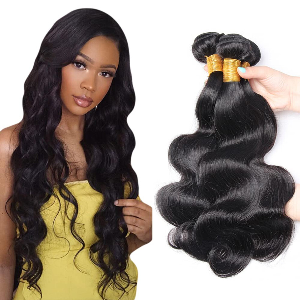 Brazilian Virgin Body Wave Hair Extensions 3 Bundles Natural Black 16 Inch Minimal Shedding