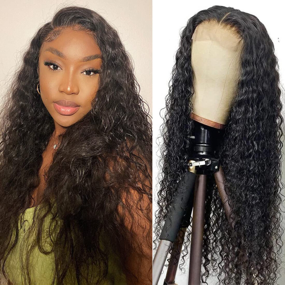 22 Inch Water Wave Human Hair Lace Front Wig Pre Plucked 4x4 Brazilian Virgin Wet and Wavy Wig for Black Women
