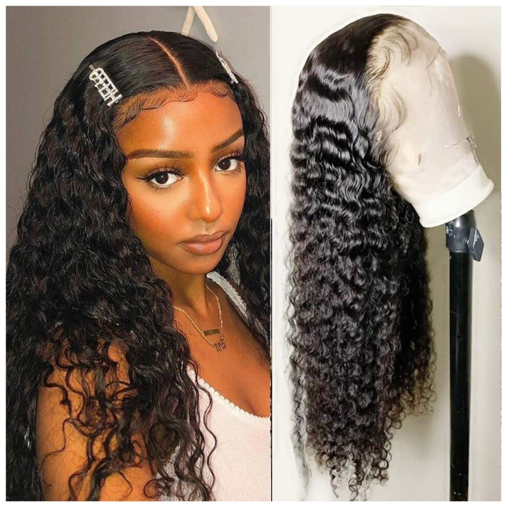 Unisex 13X6 Hd Lace Front Wig Human Hair Water Wave, 180% Density Brazilian Glueless Pre Plucked
