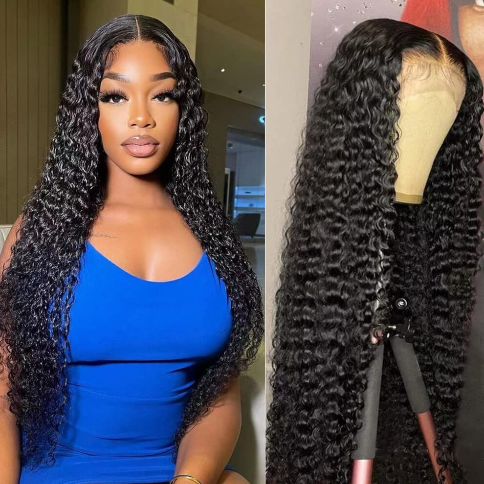 Deep Wave Lace Front Wig 13x4 HD Lace Frontal 180% Density Brazilian Remy Human Hair Glueless Pre Plucked 20 Inch Natural Color