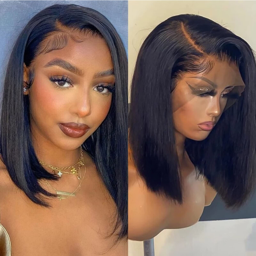 Unisex Human Hair Lace Front Wig 13X4x1 T Part Hd Lace Bob 150 Density Straight Brazilian Virgin Hair