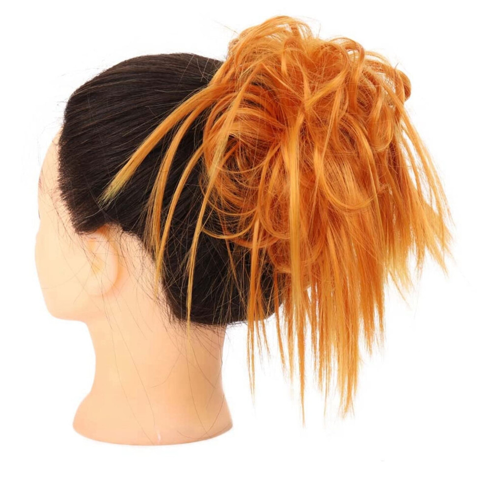 Unisex Orange Hair Bun Extension Curly Chignon Hairpiece Q17 Dark Heat Resistant Instant Volume Boost