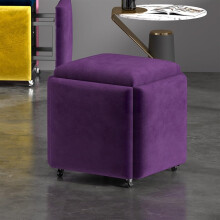 Ottoman Storage Cube with Swivel Casters, 5in1 Velvet Footstool for Living Room Bedroom Office (Purple, 45cm)