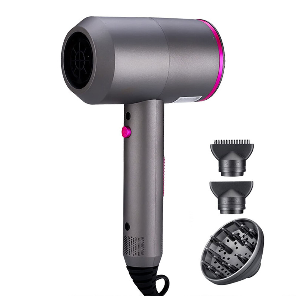 Gray Professional Ionic Hair Dryer With Diffuser And Concentrator, Lightweight Blow Dryer For Curly Hair
