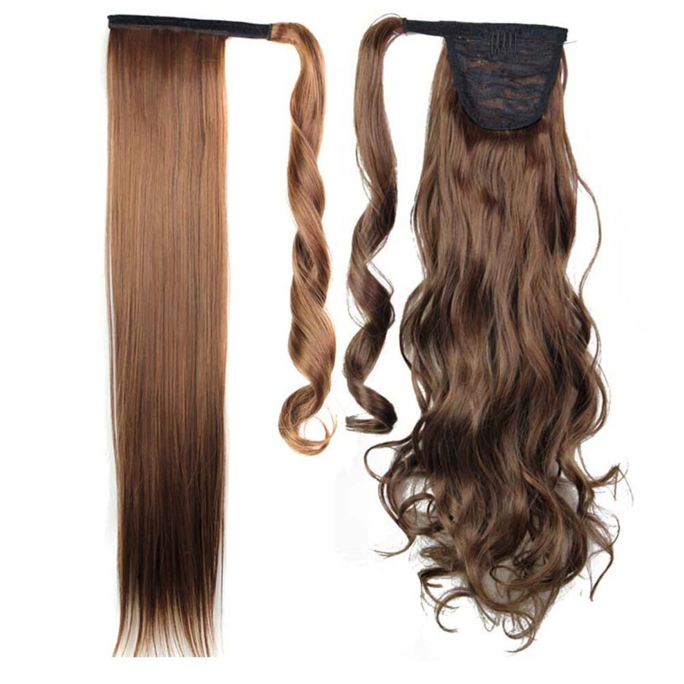 24 Inch Straight Clip In Ponytail Hair Extension, Heat Resistant Synthetic Natural Look Hairpiece