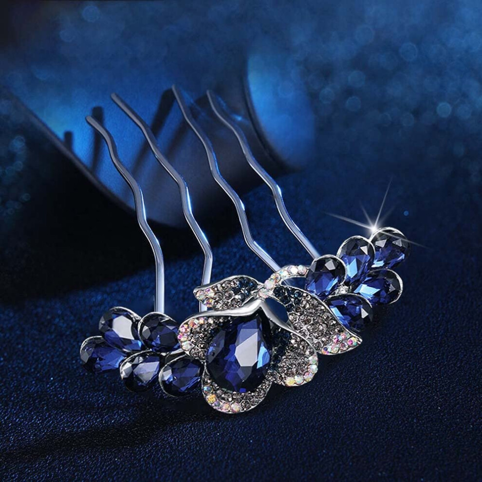 Bridal Crystal Hair Comb with Blue Rhinestones, Elegant Wedding and Party Hairpin for Women