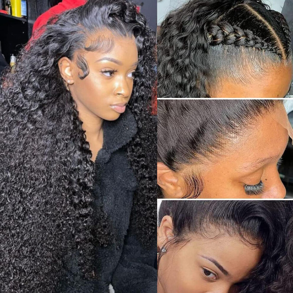 Unisex 28 Inch Kinky Curly Lace Front Wig Brazilian Human Hair 13X4 Hd Frontal Pre Plucked 200 Density