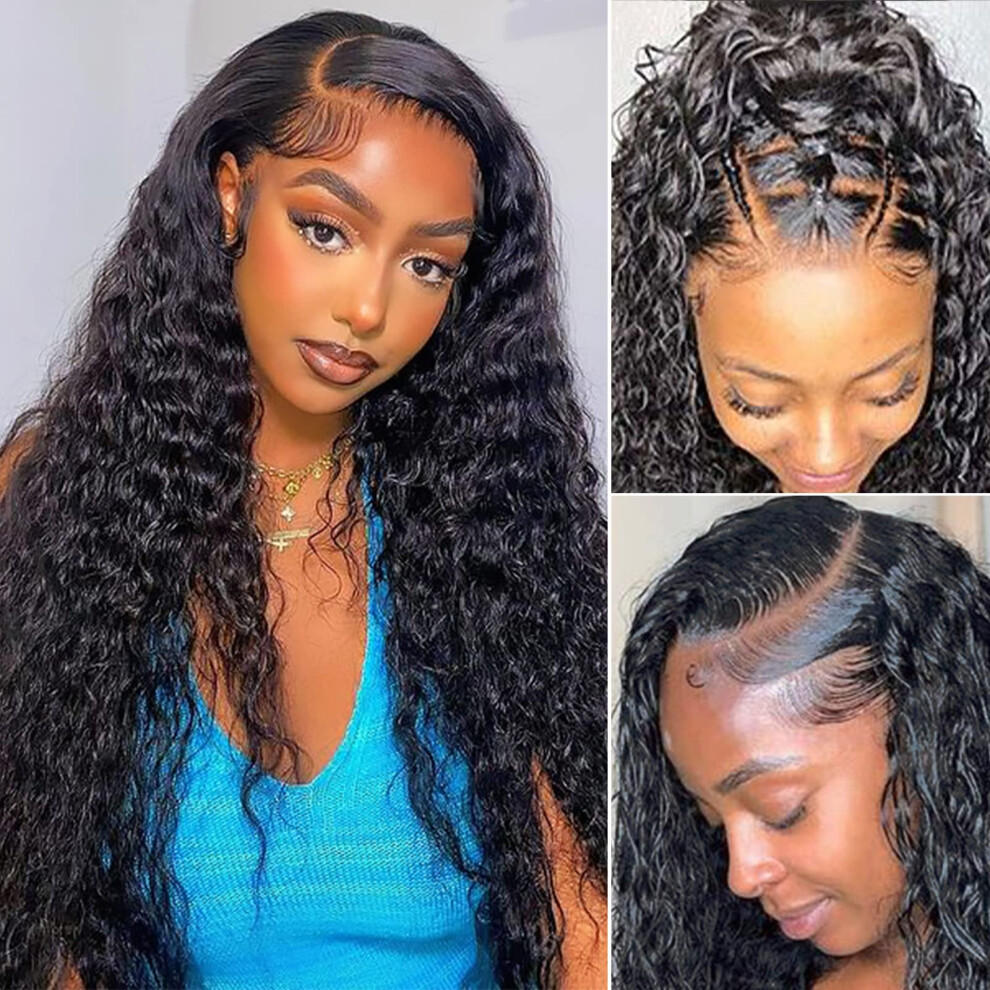 26 Inch Wet and Wavy Human Hair Wig for Black Women 4x4 Lace Front Pre Plucked Glueless 180 Density