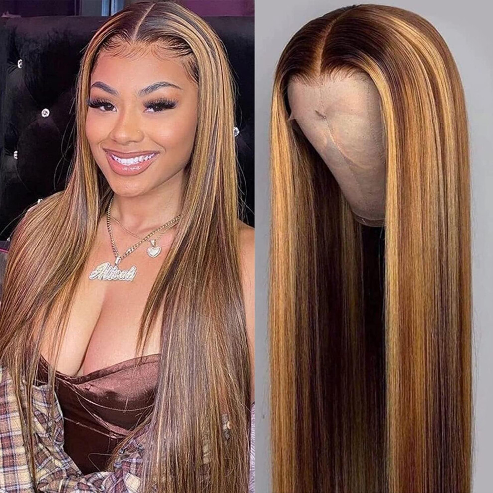 Unisex Honey Blonde Ombre Human Hair Lace Front Wig 13X4 Hd Transparent Pre Plucked Baby Hair Glueless