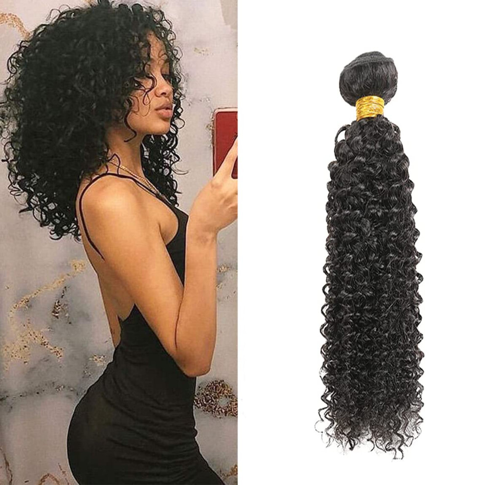 Unisex Black 8A Brazilian Kinky Curly Virgin Human Hair Bundles 16 Inch 1B Natural Double Weft Full Volume